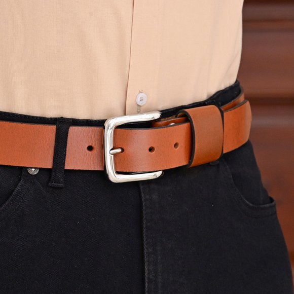 Handcrafted Burnt Orange Full Grain Leather Belt For Men - Free Personalization - Picture 8 of 15